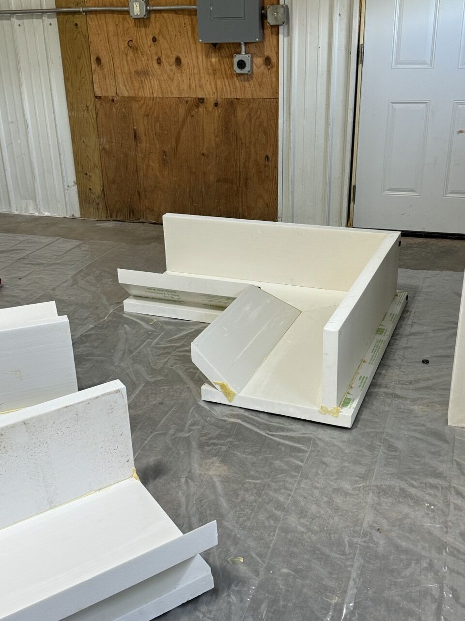Assembled ninety degree Eco Foam form corner in the shop