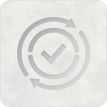 Line drawing of circular arrows around a check mark